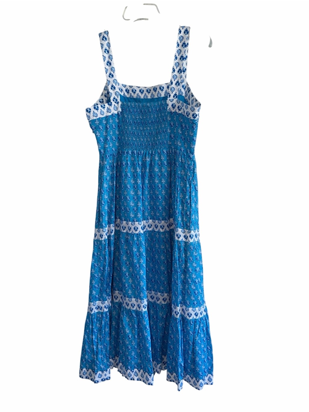 J. Crew Block-print Squareneck Smocked Floral Tiered Midi Dress Size 6 - Picture 6 of 11